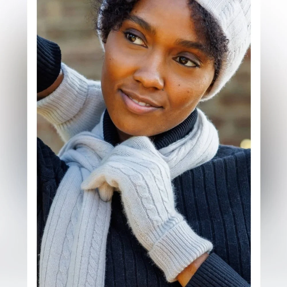 Fishers‎ Finery 100% Pure Cashmere Gloves - Cable Knit Color Stone Gray